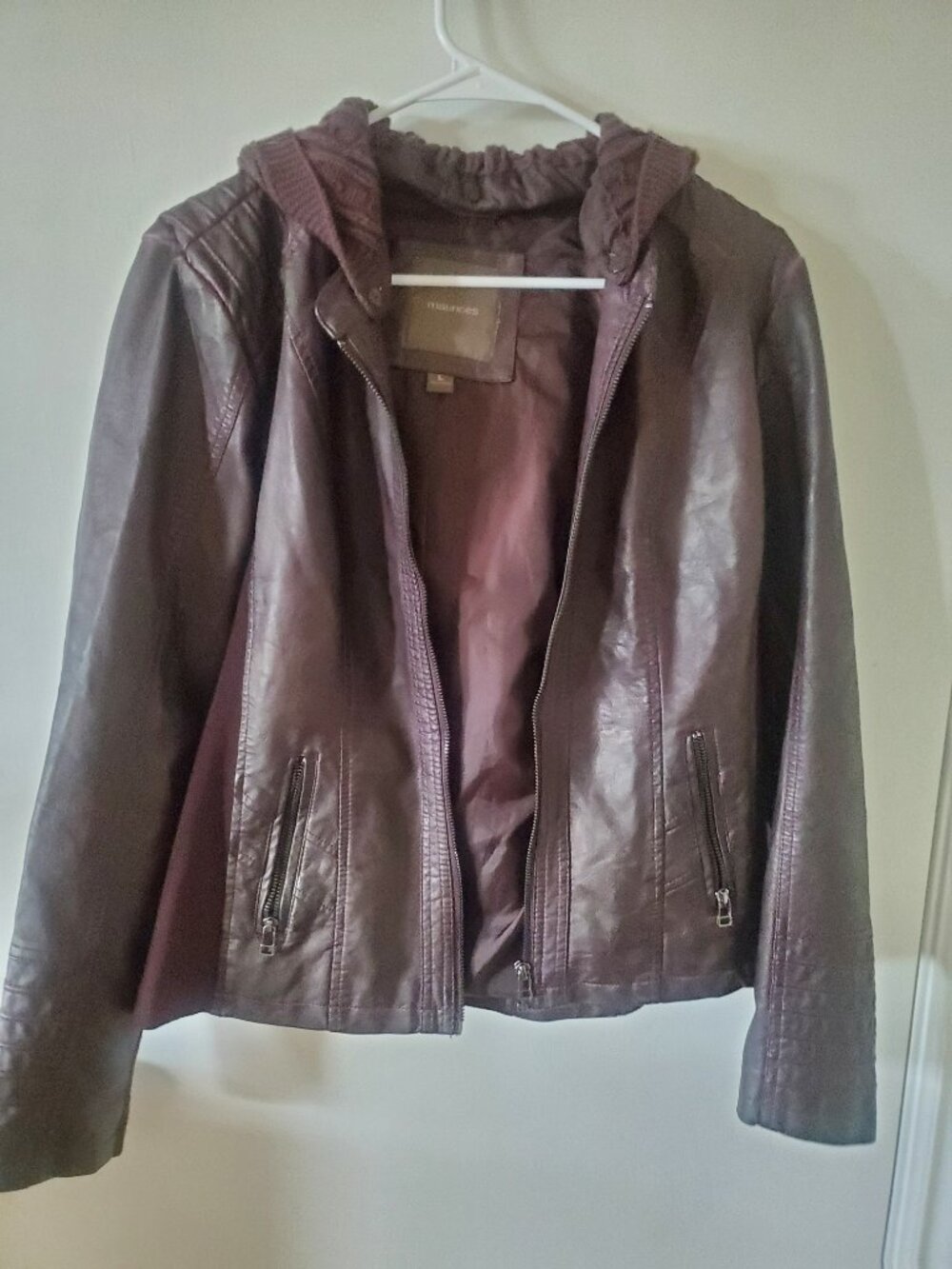 Maurices burgundy hooded faux leather jacket - Picture 2 of 5